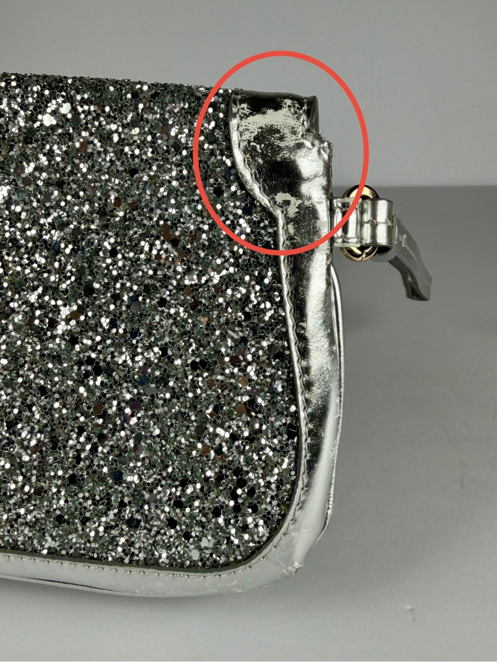 Jimmy Choo Silver Glitter Wristlet / Clutch Evening Bag Full Inclusion - Picture 14 of 16